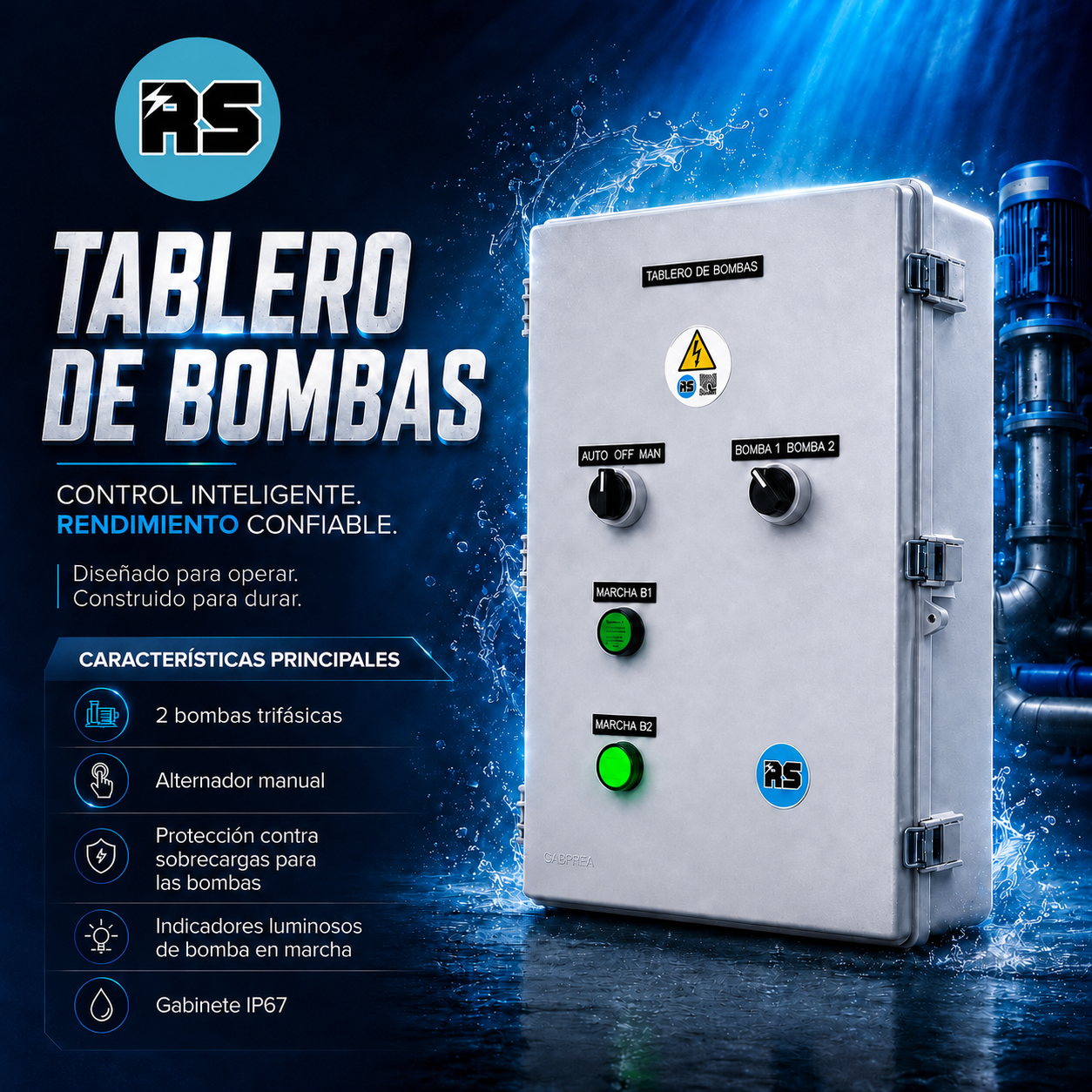Tablero 2 Bombas Trifasicas Alternador Manual - Image 2