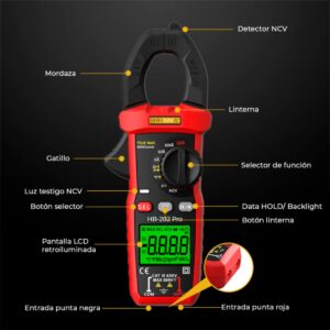 Pinza Amperometrica Digital TRUE RMS Capacidad Temperatura NCV - Image 2