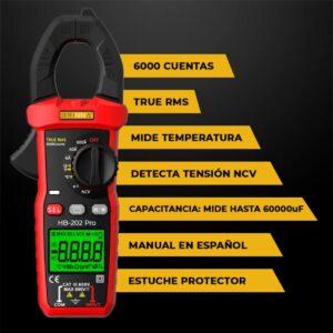 Pinza Amperometrica Digital TRUE RMS Capacidad Temperatura NCV - Image 3