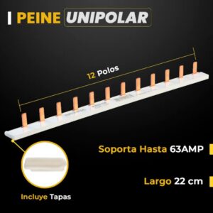 Puente Peine Unipolar Termica 12 Polos 63A 22cm Blanco - Image 2