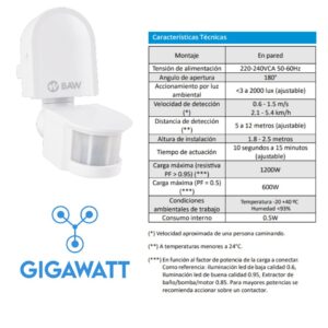 Detector Sensor Movimiento Orientable Ip44 1200w 600w Baw Blanco - Image 2