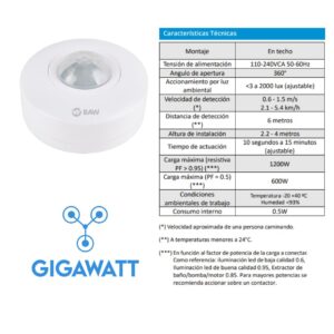 Detector Sensor Movimiento 360° Redondo Techo Aplicar Baw Blanco - Image 2