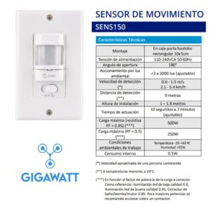 Detector Sensor Movimiento Infrarrojo Pared Caja 10x5 Baw Blanco - Image 2